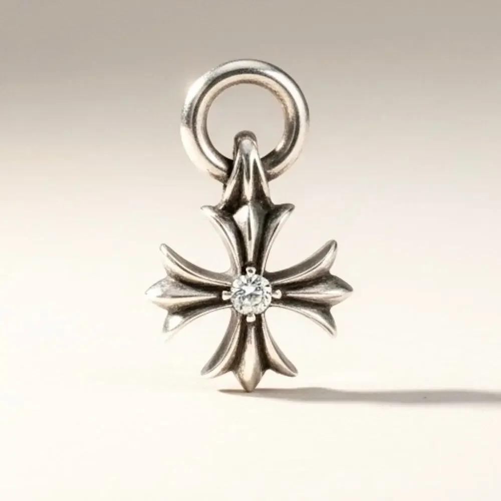 Chrome Hearts Sterling Silver & Diamond Plus Cross Pendant .925